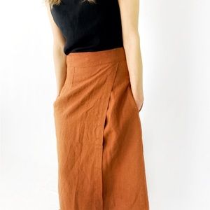 Handmade Linen Wrap Skirt / Overlapping waist linen skirt / Wrap linen w/pockets